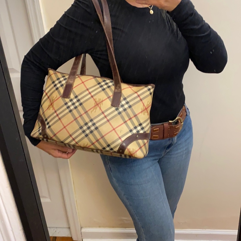Burberry Beige and Brown Checkered Bag